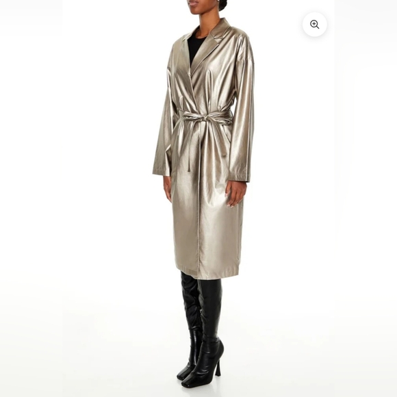 Metallic Tie Waist Trench Coat - Picture 1 of 3